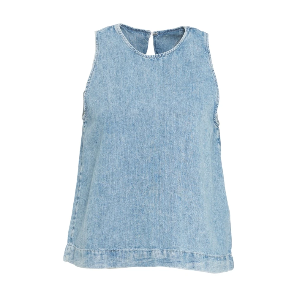 7 For All Mankind Blauwe Denim Flared Mouwloze Top Blue Dames