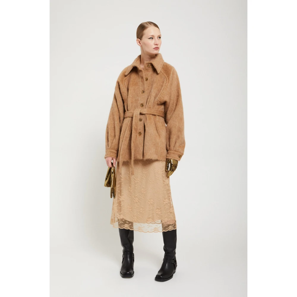 Ottod'Ame Luxe wollen jas met riem Brown Dames