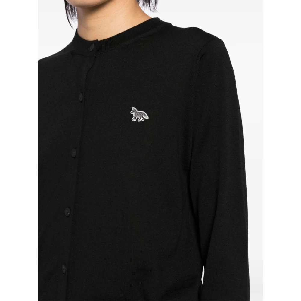 Maison Kitsuné Zwarte Wollen Trui met Geborduurd Logo Black Dames