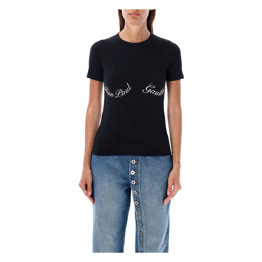 Jean Paul Gaultier Iconische Logo Print Zwart Wit T-shirt Black Dames