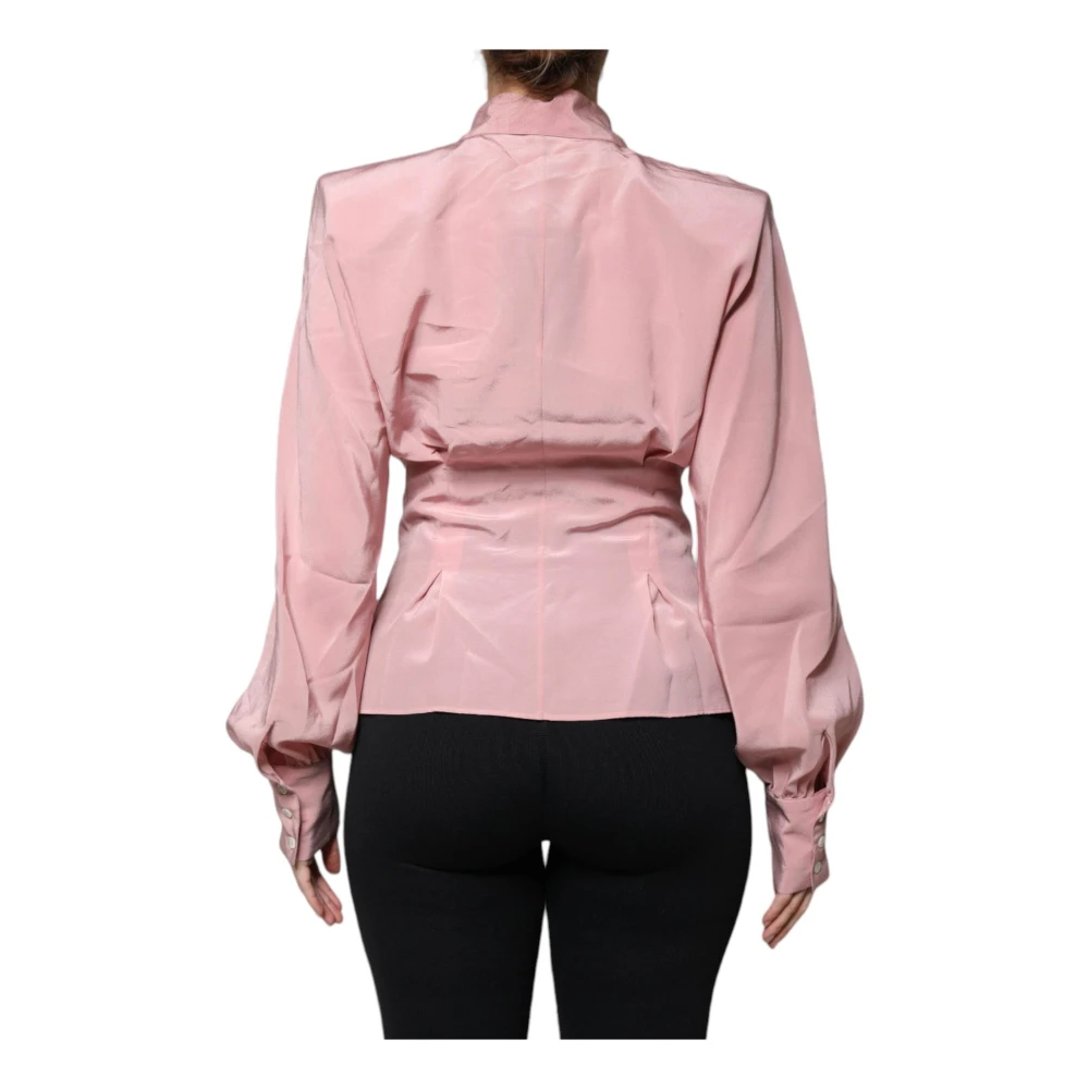 Dolce & Gabbana Zijden blouse met kraag en logodetails Pink Dames