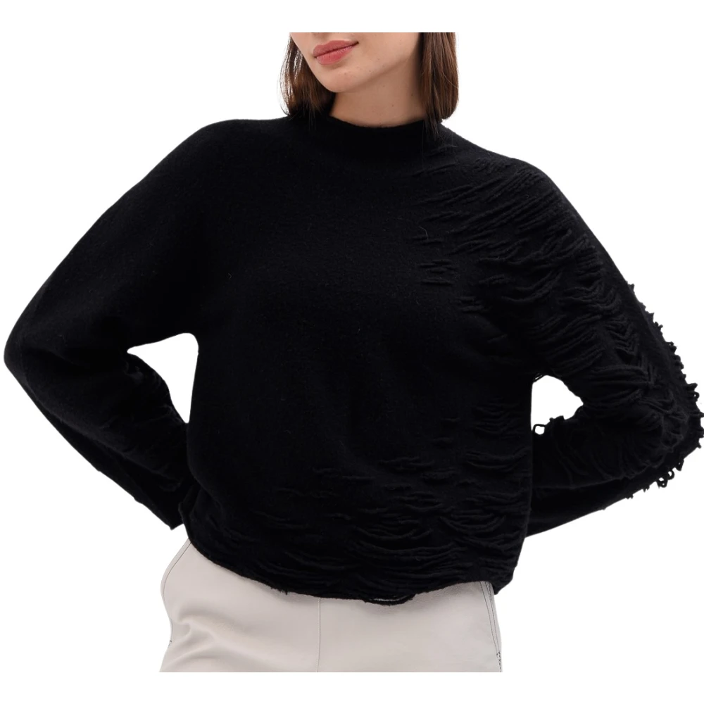 Liviana Conti Zwarte Float Stitch Coltrui met Dolman Mouwen Black Dames