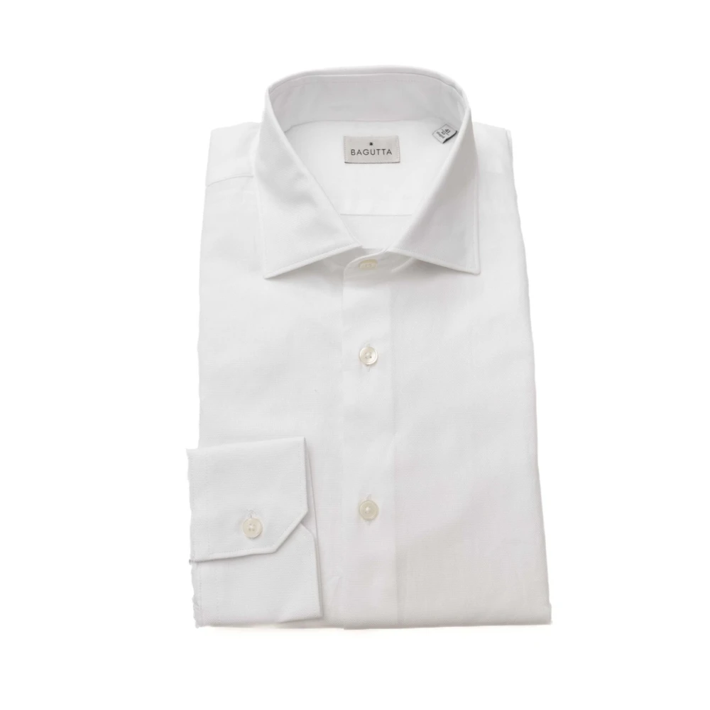 Bagutta Heren Katoenen Overhemd Effen Kleur White Heren