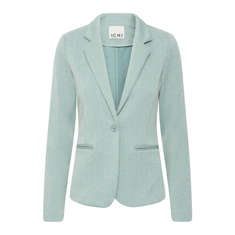 Ichi Groene Herringbone Blazer Jas Green Dames