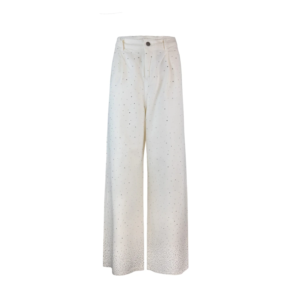 Liu Jo Women's White Wide Trousers, W30, Jeans With Rhinestone Application