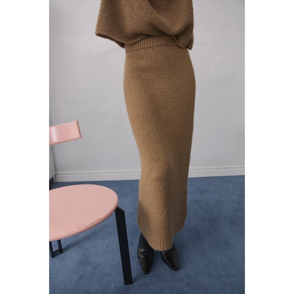 The New Society Gebreide rok met elastische tailleband Brown Dames