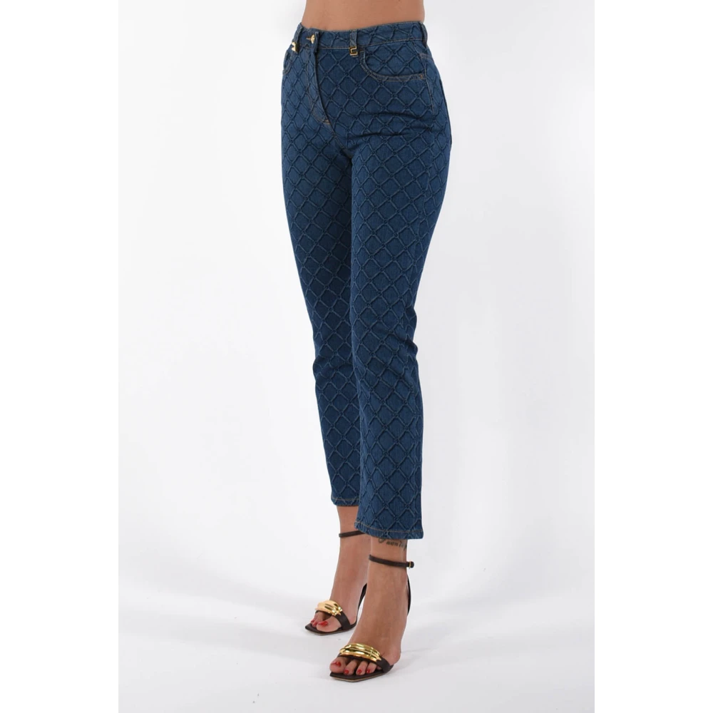 Elisabetta Franchi Denim Jeans met Diamantprint Blue Dames