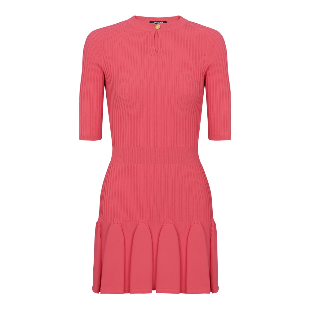 Balmain Uitlopende Gebreide Jurk Pink Dames