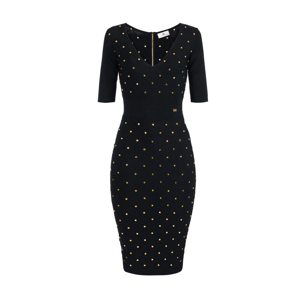 Elisabetta Franchi Women's Black Knit Dress With Jewel Details