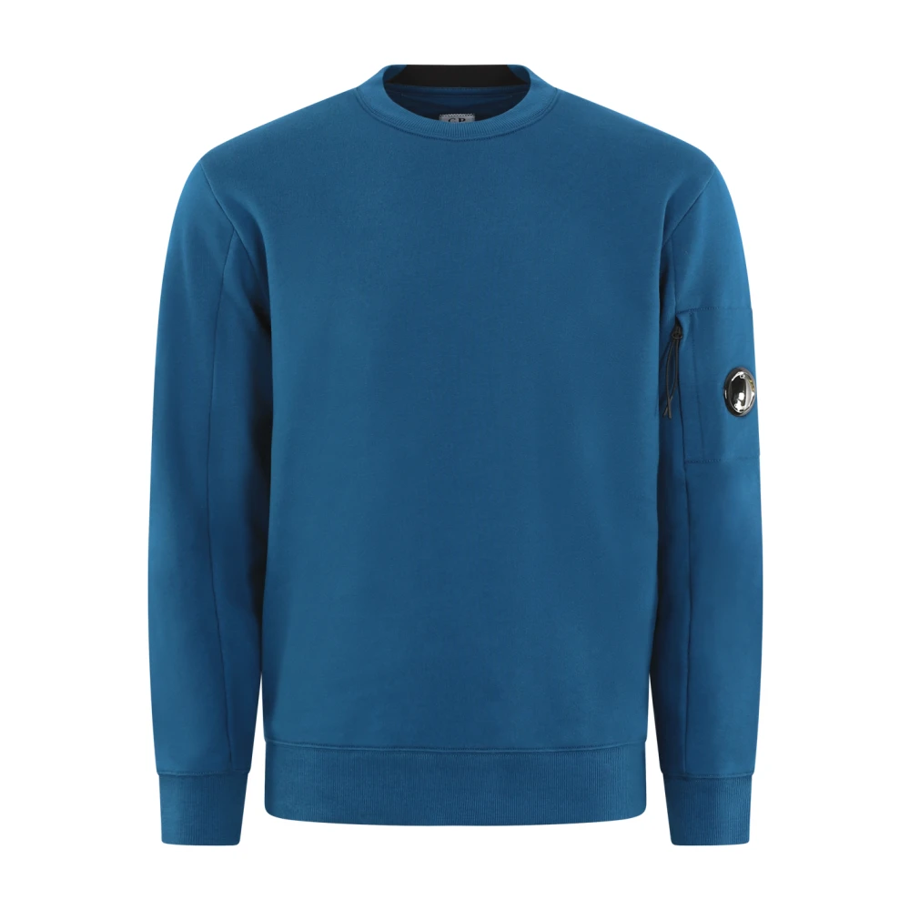 C.P. Company Blauwe Fleece Katoenen Sweatshirt met Geribbelde Crew Neck Blue Heren