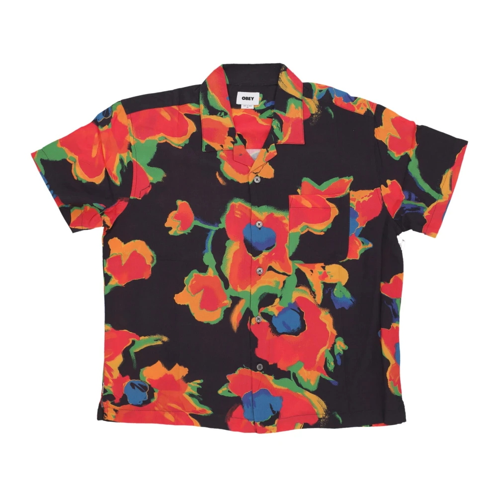 Obey Zwarte Bloemen Korte Mouw Overhemd Multicolor Heren
