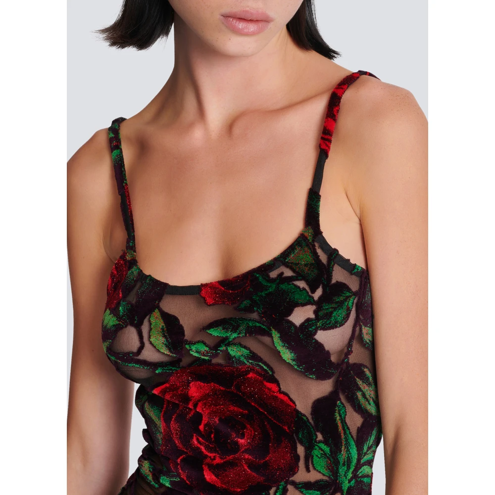 Balmain Velvet jurk met rozenprint Red Dames