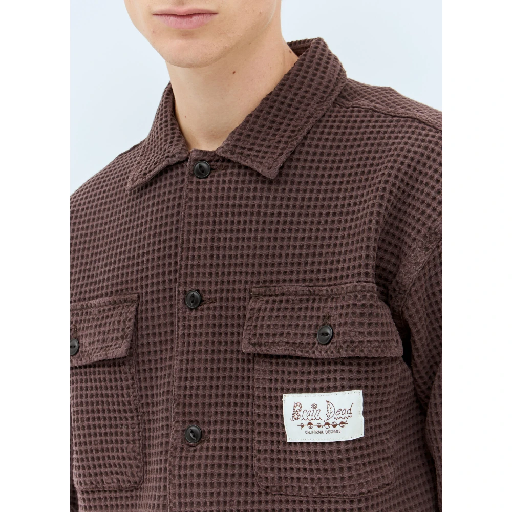 Brain Dead Katoenen Wafel Gebreide Overhemd Brown Heren