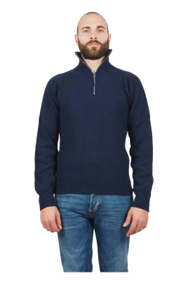 Blå halv zip tröja för män