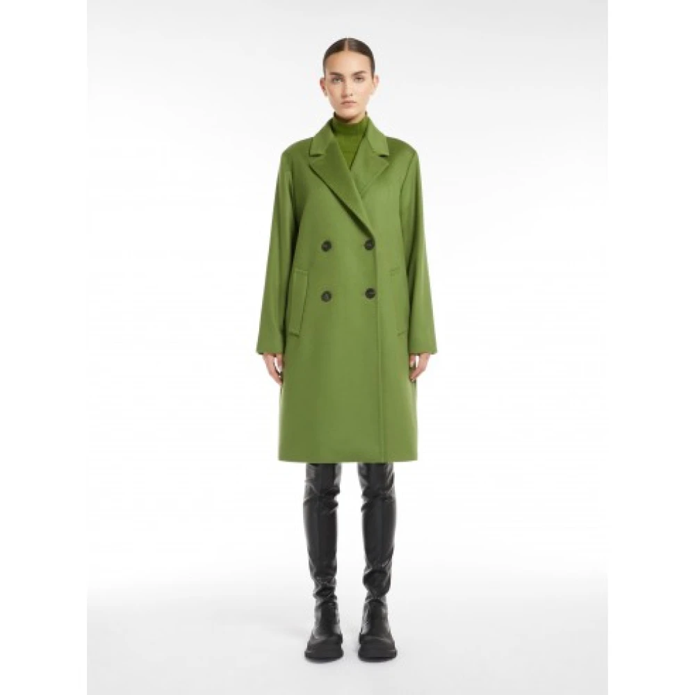 Max Mara Groene Wol Double-Breasted Jas Green Dames