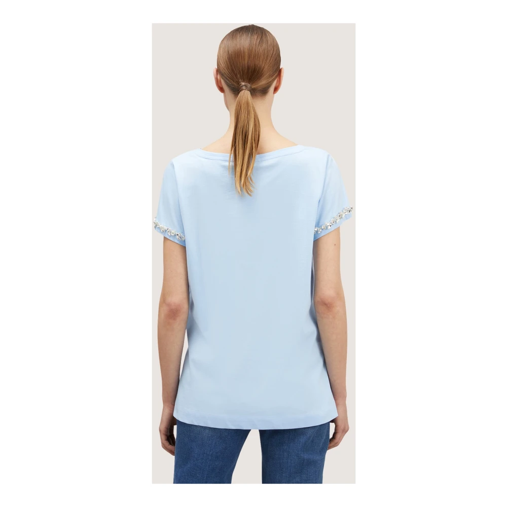 Motivi T-shirt met kristalversierde mouwen Blue Dames