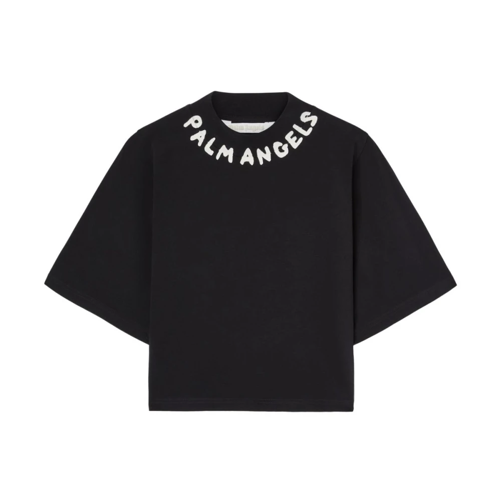 Palm Angels Zwart Logo Print Crew Neck T-shirt Black Dames