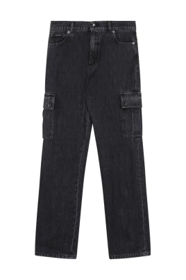 Logo Tag 5-Pocket Denim Cargo Jeans