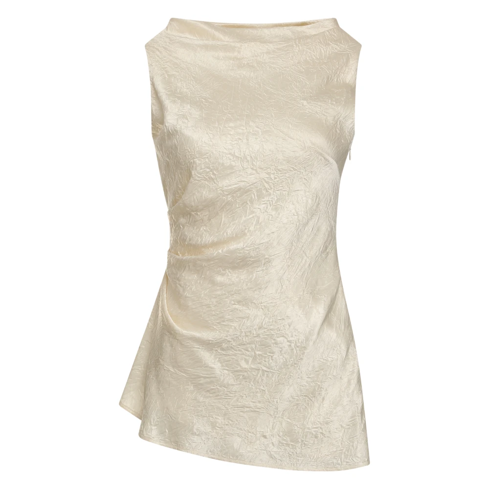 Alexander Mcqueen Women's Beige Blouses, M, Smashed Satin Asymmetric Top