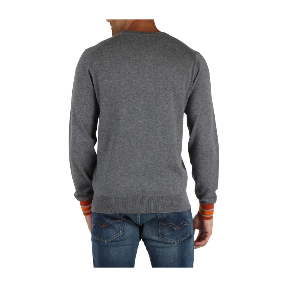 Sun68 Merino Wol Katoen Trui Contrast Manchetten Gray Heren