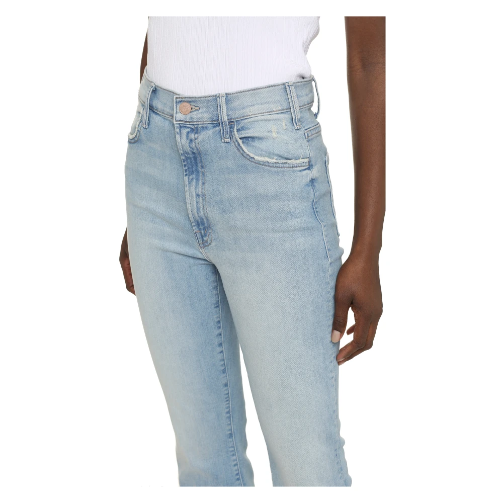 Mother Faded Denim Ankle Fray Jeans Blue Dames