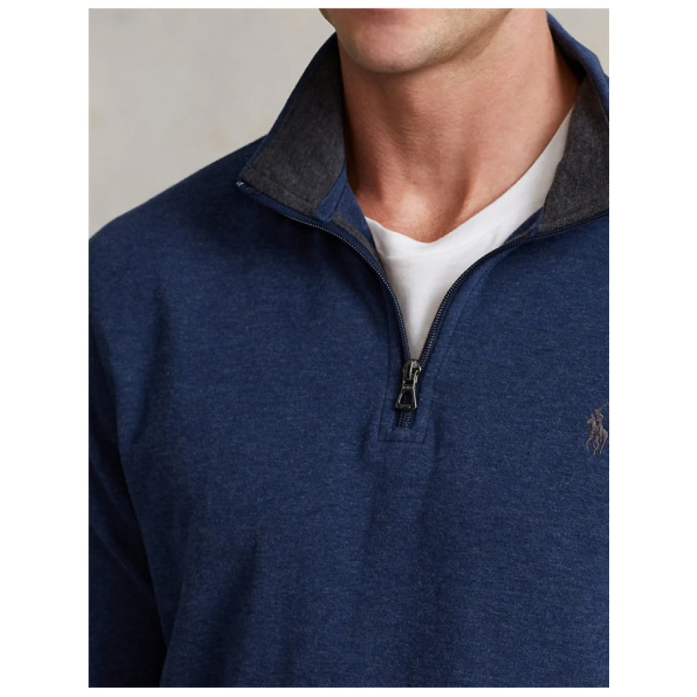 Ralph Lauren Navy Half-Zip Katoenmix Trui Blue Heren