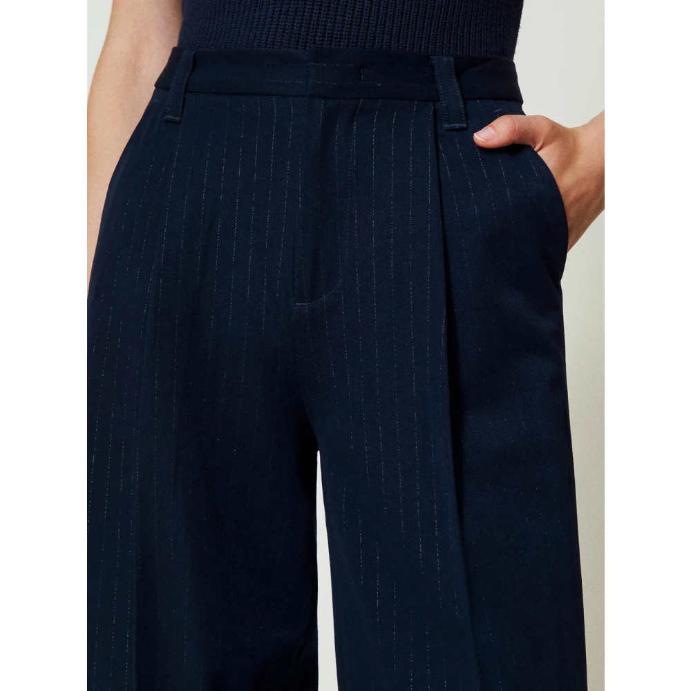 Twinset Wijde Gestreepte Lurex Broek Blue Dames
