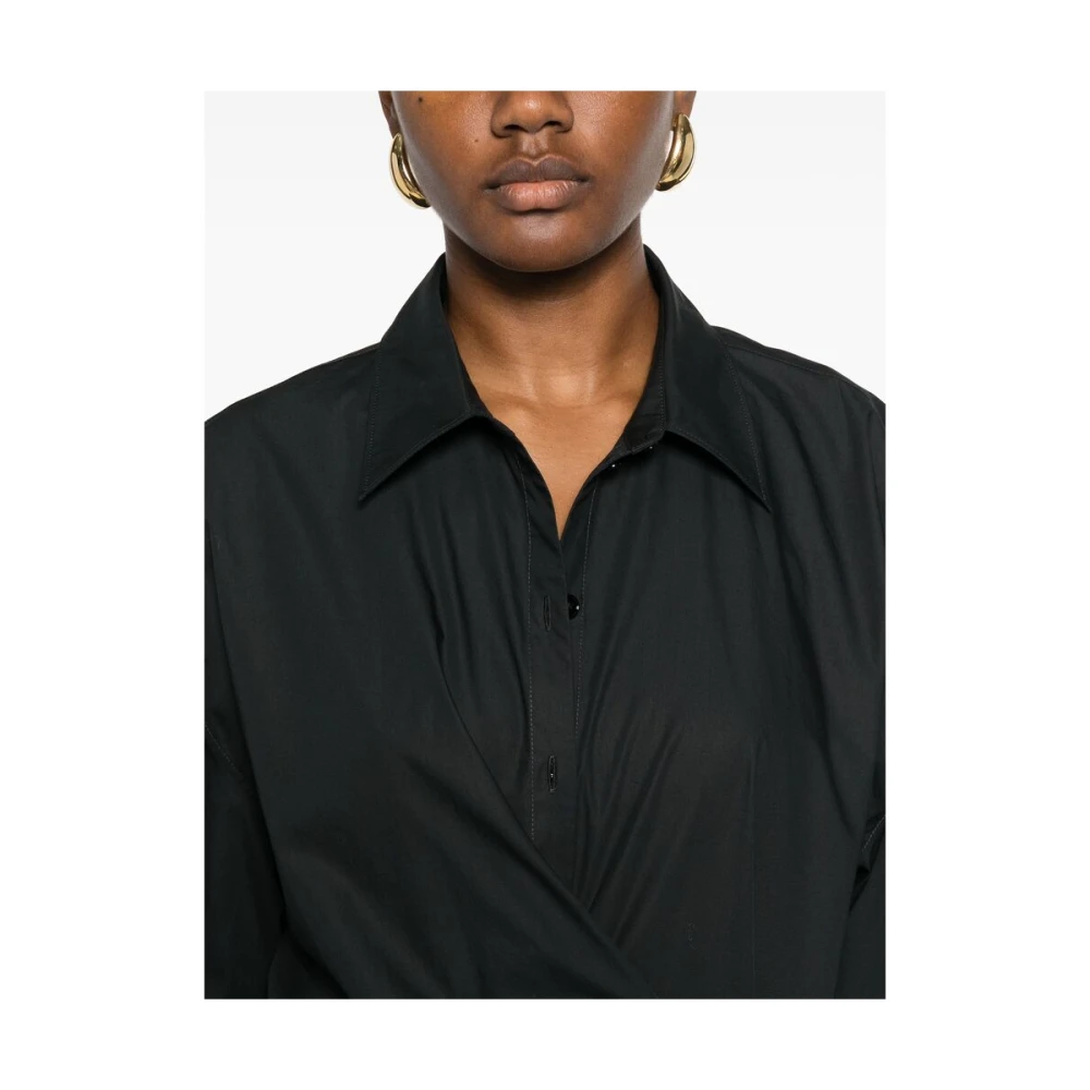 Lemaire Zwarte Knoopsluiting Drop Shoulder Shirt Black Dames