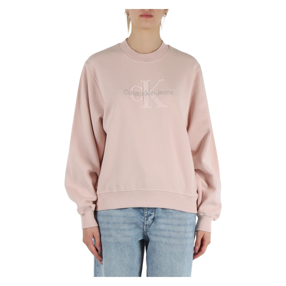 Calvin Klein Jeans Bomull crewneck sweatshirt med frontlogo broderi Pink, Dam