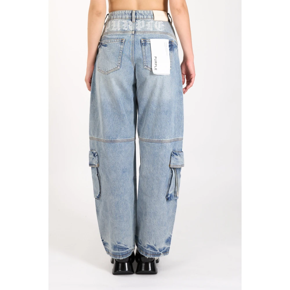 Purple Brand Cargo Baggy Aviator Denim Jeans Blue Dames