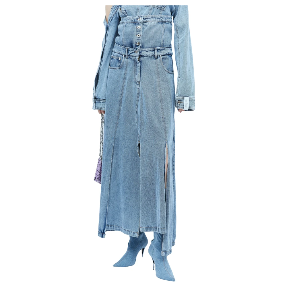 Rokh Women's Blue Denim Skirts, M, Extended Waistband Denim Skirt