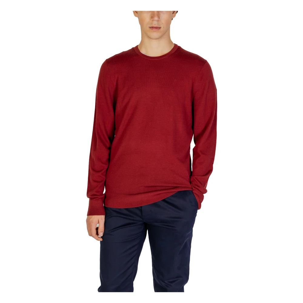 Calvin Klein Jeans Wollen Gebreide Trui Ronde Hals Bordeaux Red Heren