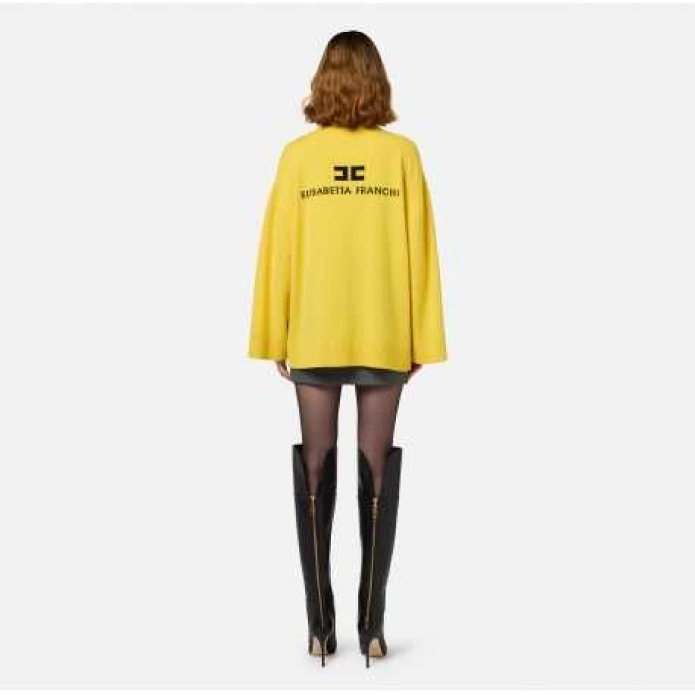 Elisabetta Franchi Gele Kasjmier Coltrui Sweater Oversize Logo Yellow Dames