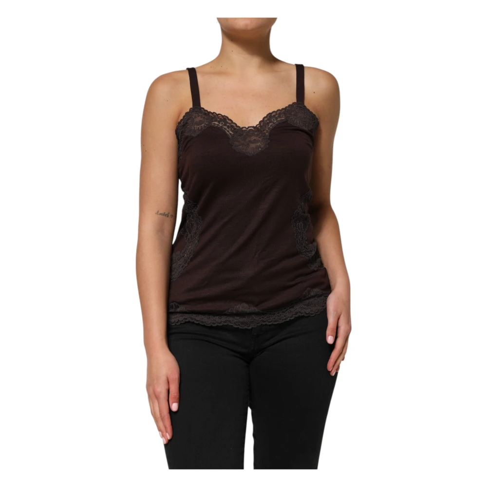 Dolce & Gabbana Brun Mörkbrun Spets Trim Tank Top
