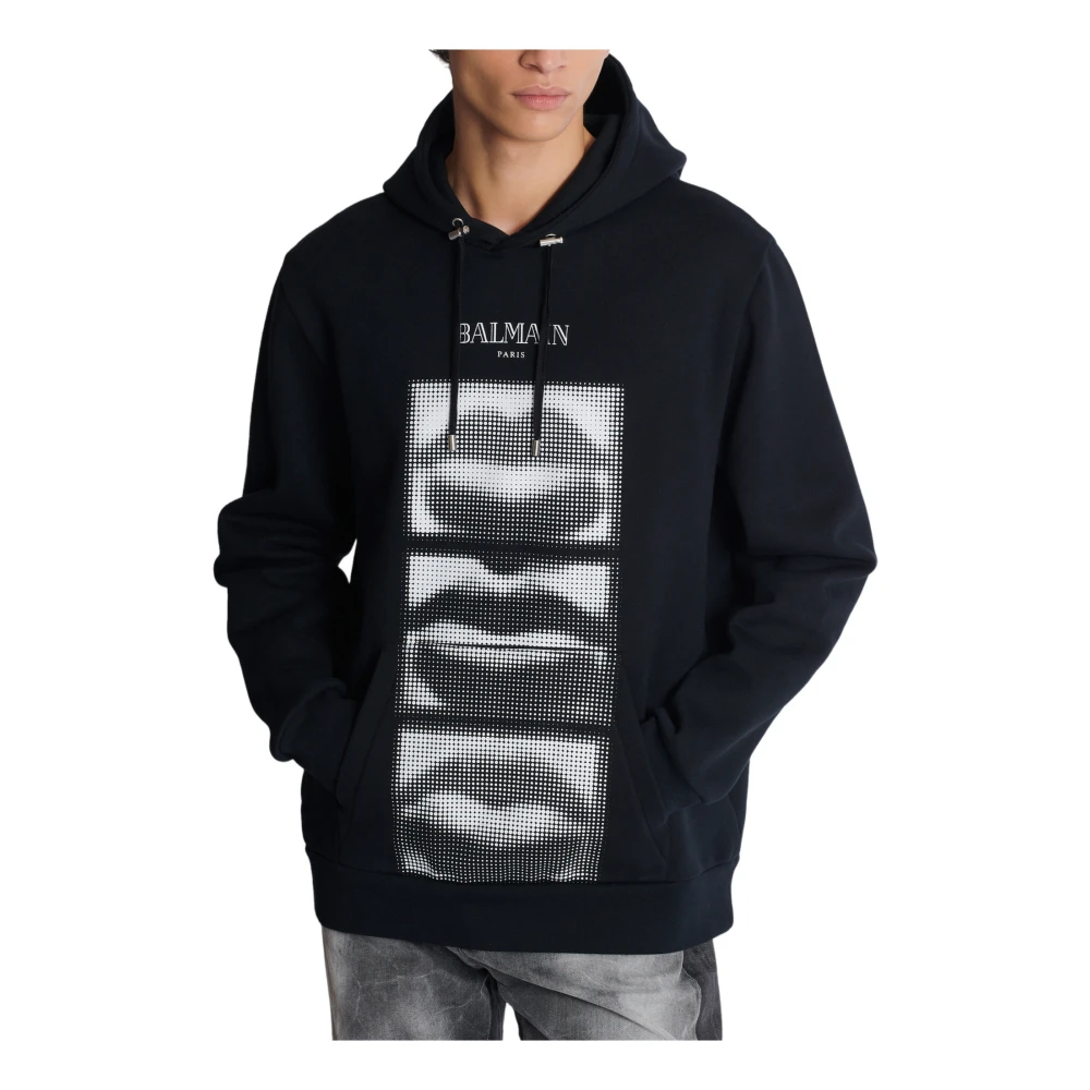 Balmain Hoodie met vintage lippenprint Black Heren