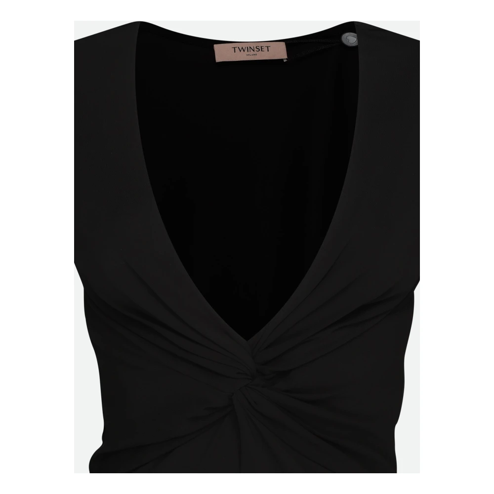 Twinset Zwarte body met lange mouwen en V-hals Black Dames