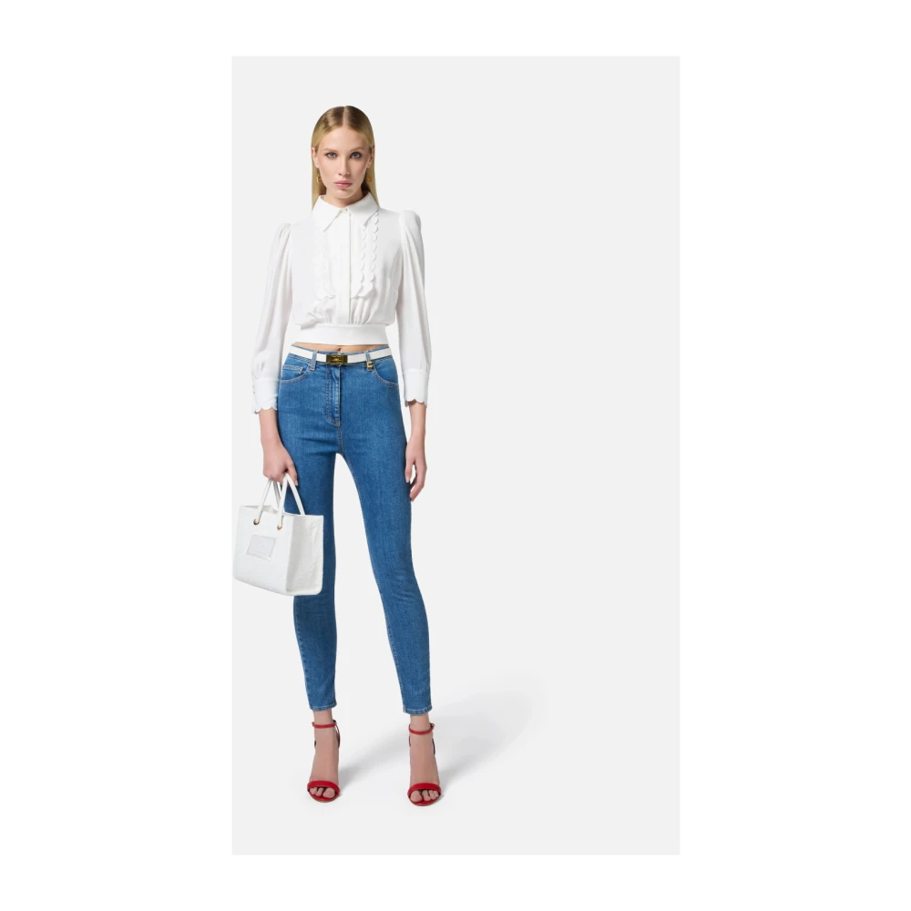 Elisabetta Franchi High-waist skinny jeans met logodetail Blue Dames