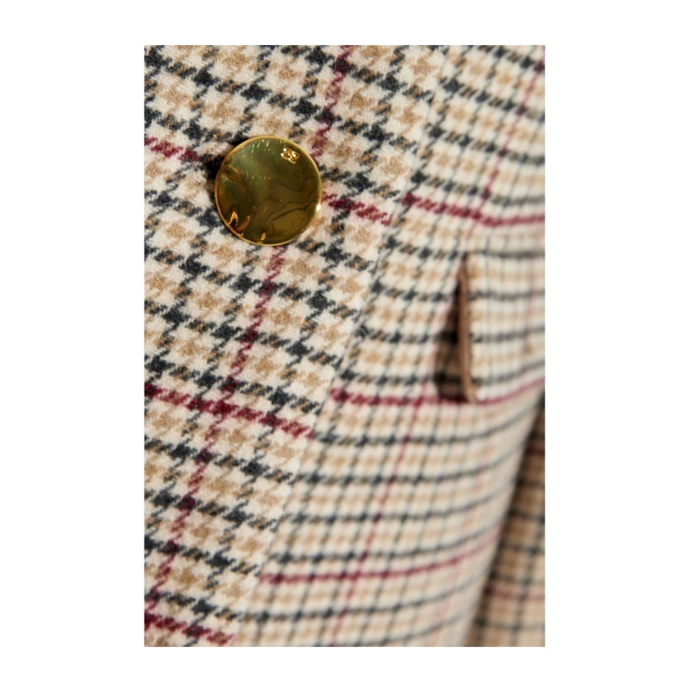 Ganni Houndstooth Wollen Jas Brown Dames