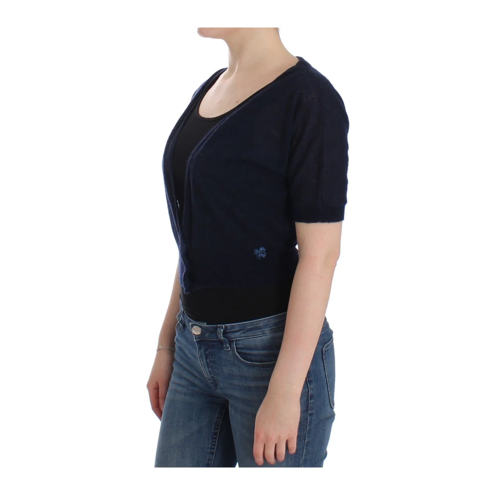 Ermanno Scervino Women's Blue Lingerie Knit Wool Sweater Cardigan Size 12 - Image 3