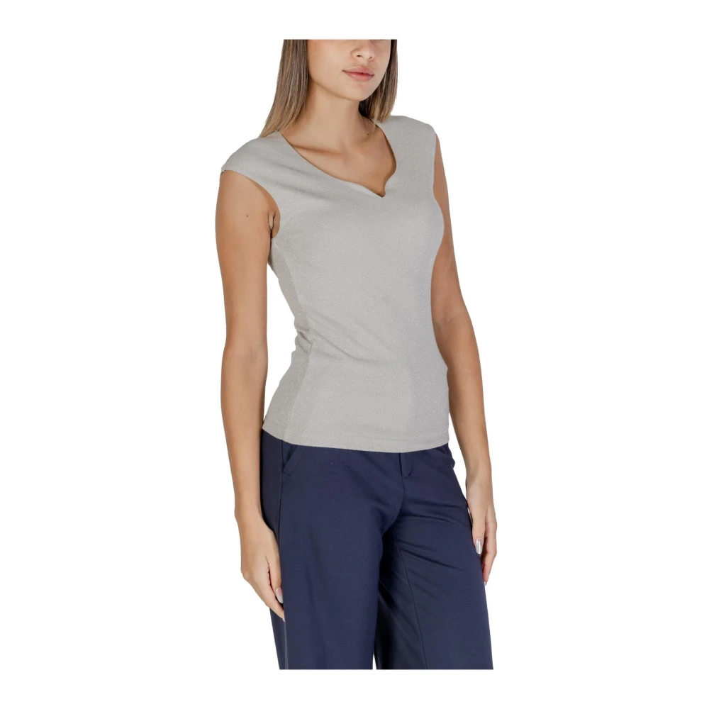 Street One Zilveren Glitter Gebreide V-hals Top Gray Dames