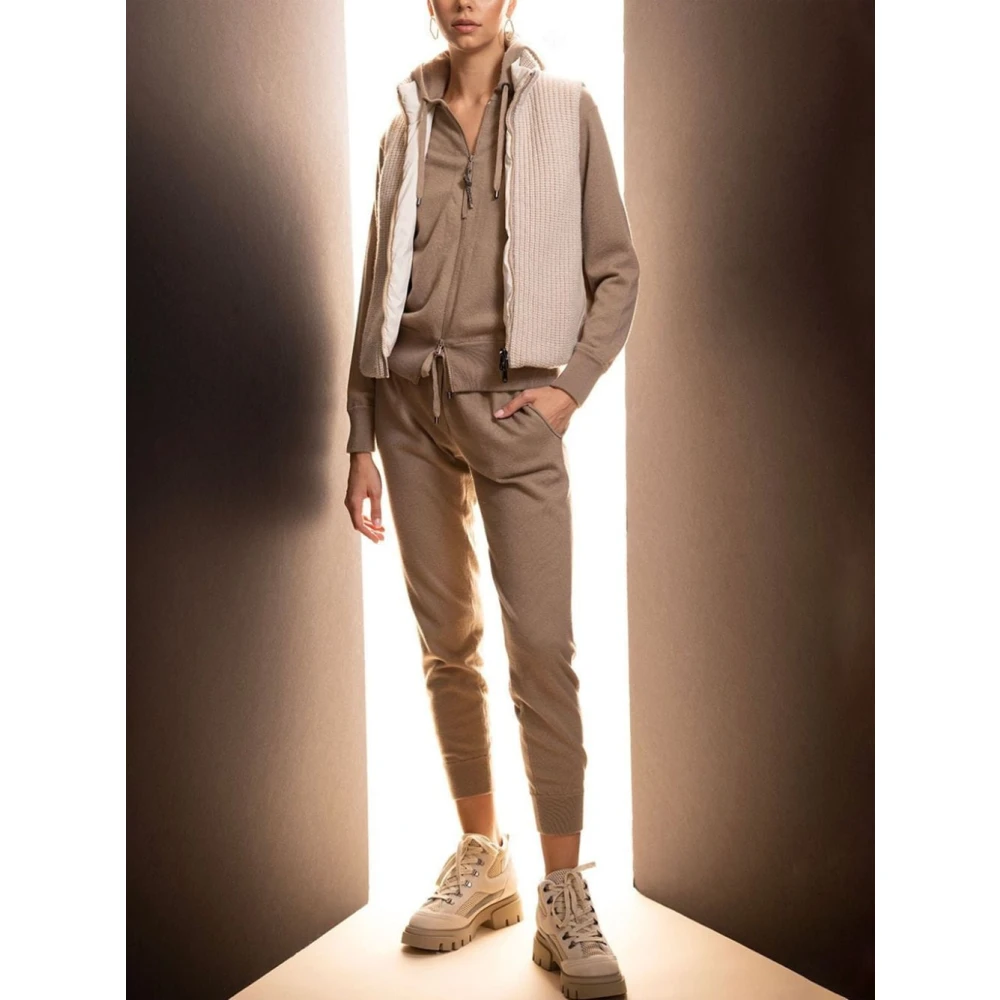 BRUNELLO CUCINELLI Omkeerbare Geribbelde Gebreide Funnelhals Jas Beige Dames