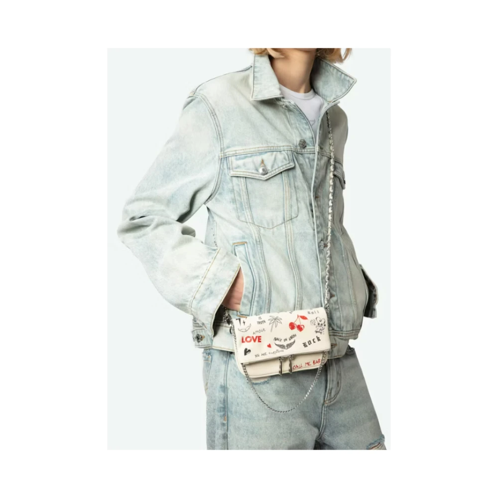 Zadig & Voltaire Love Tag Textuur Leren Clutch Tas Beige Dames