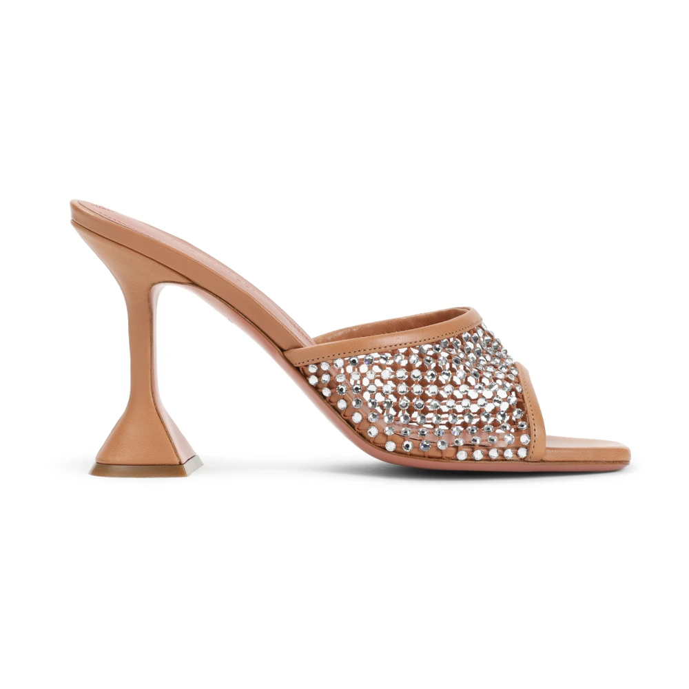 Amina Muaddi Donna Marrone Ciabatta In Rete Di Cristallo Con Tacco Da 9,5 Cm