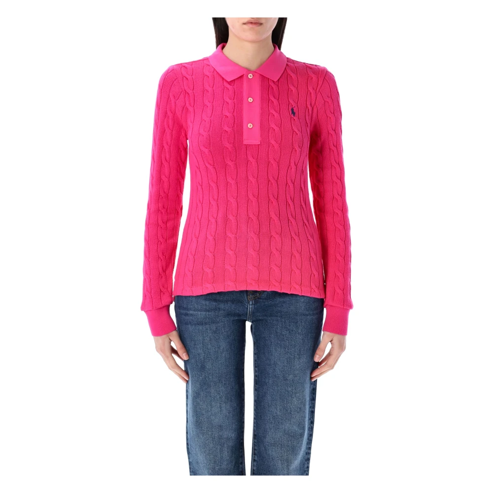 Polo Ralph Lauren Kabelgebreide Trui Lange Mouw Pink Dames