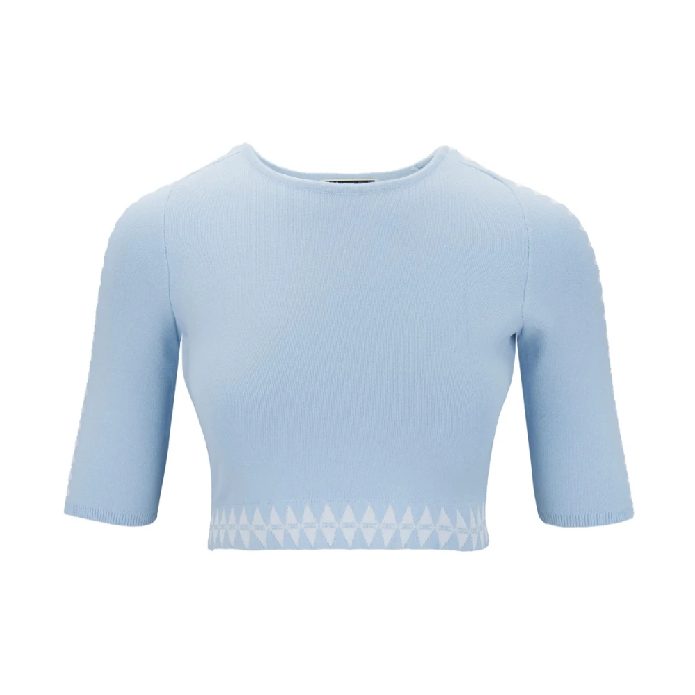Elisabetta Franchi Logo Gebreide Top Korte Mouw Blue Dames
