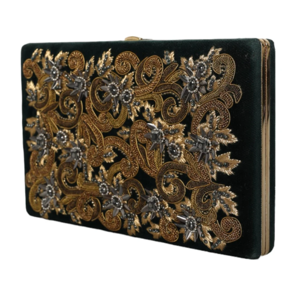 Dolce & Gabbana Zwart Velvet Bloemen Geborduurde Clutch Black Dames
