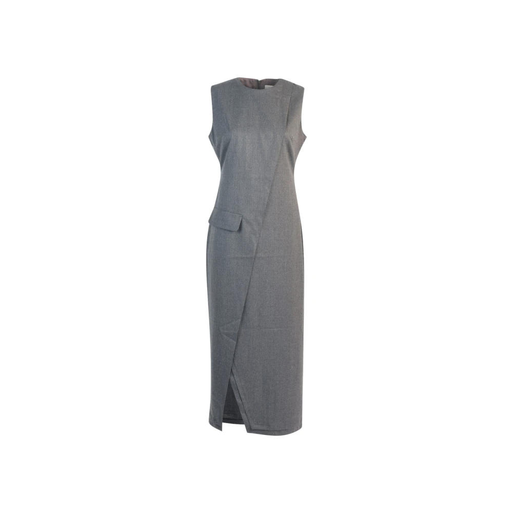 March23 Gebreide Jurk A-lijn Korte Mouwen Zomerjurk Gray Dames