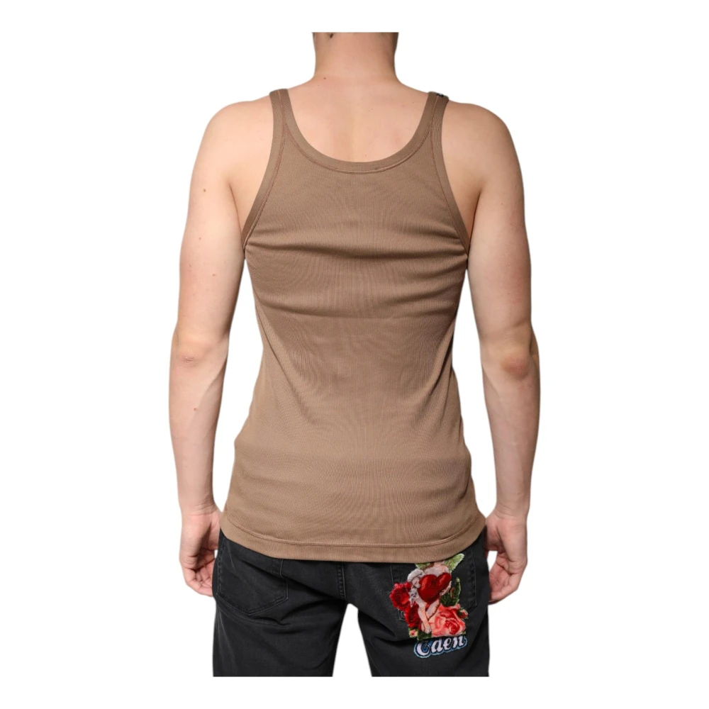 Dolce & Gabbana Bruine Katoenen Tanktop met Logodetail Brown Heren