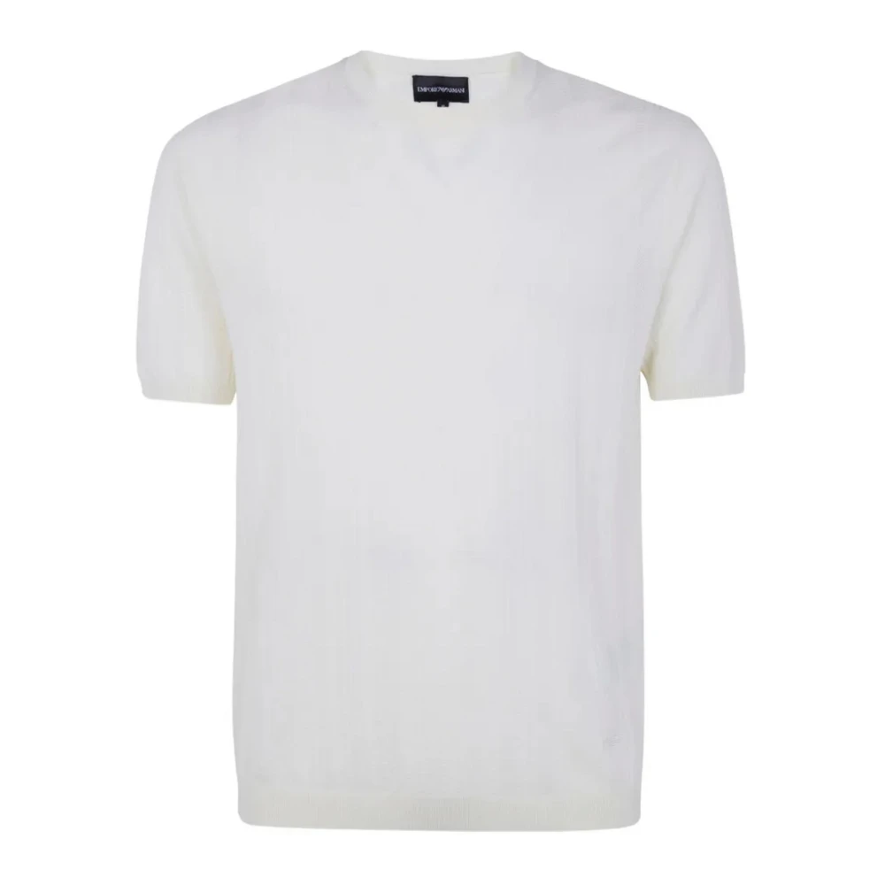 Emporio Armani Homme Beige - Maglia Girocollo Maniche Corte Profili A Coste - Pulls - Taille: L