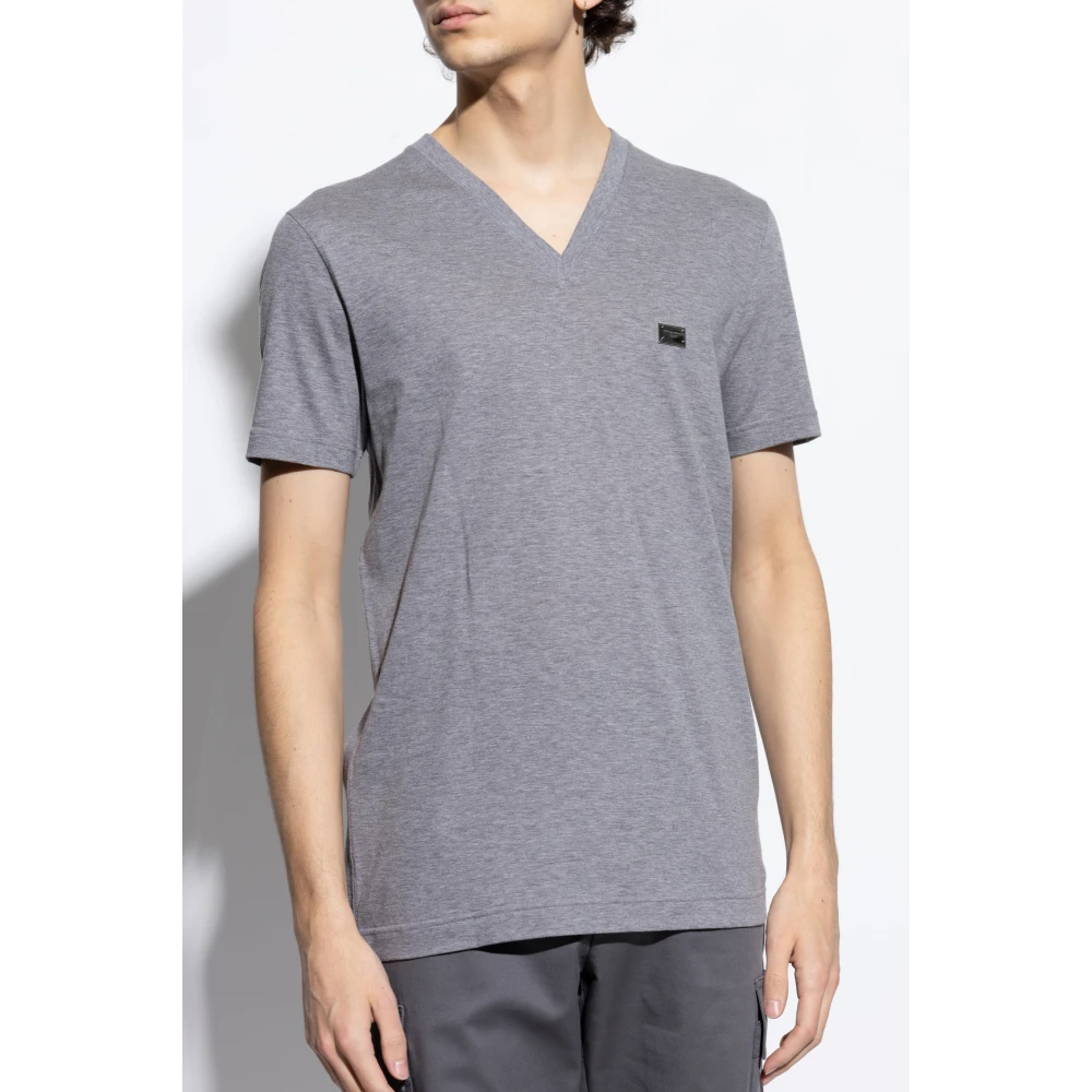 Dolce & Gabbana V-hals T-shirt Gray Heren